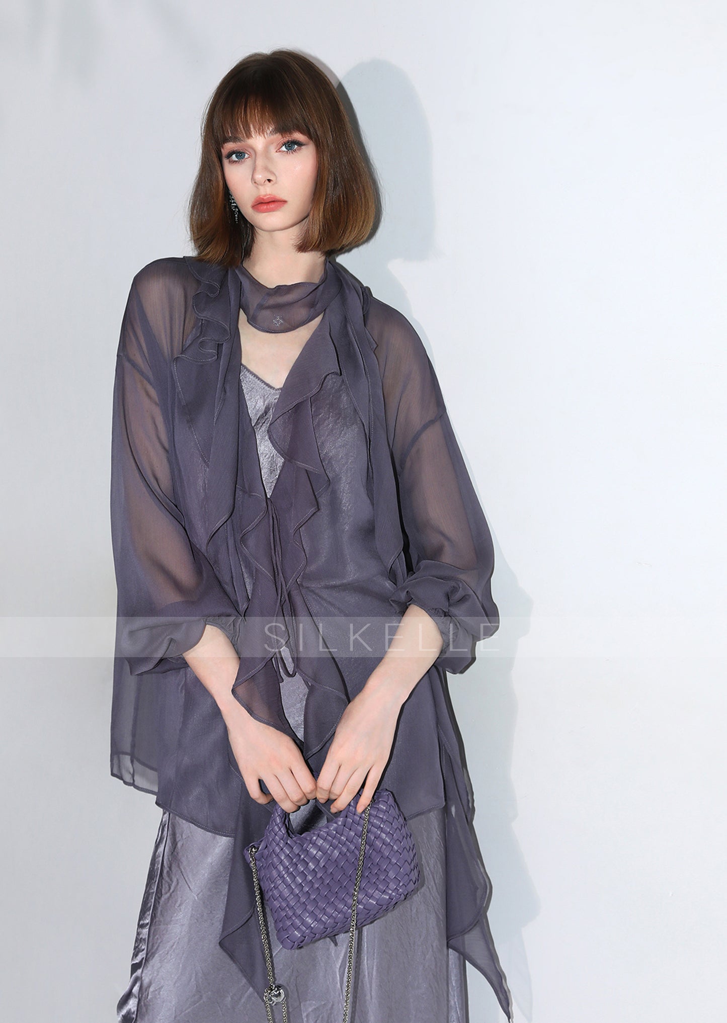 Luxurious texture purple skirt autumn temperament fishtail skirt