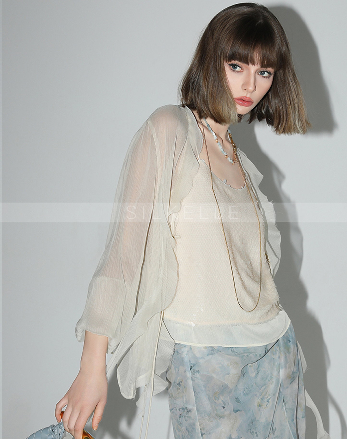 Sequin embroidery splicing double-layer chiffon camisole inner wear can also be worn as an outer temperament vest