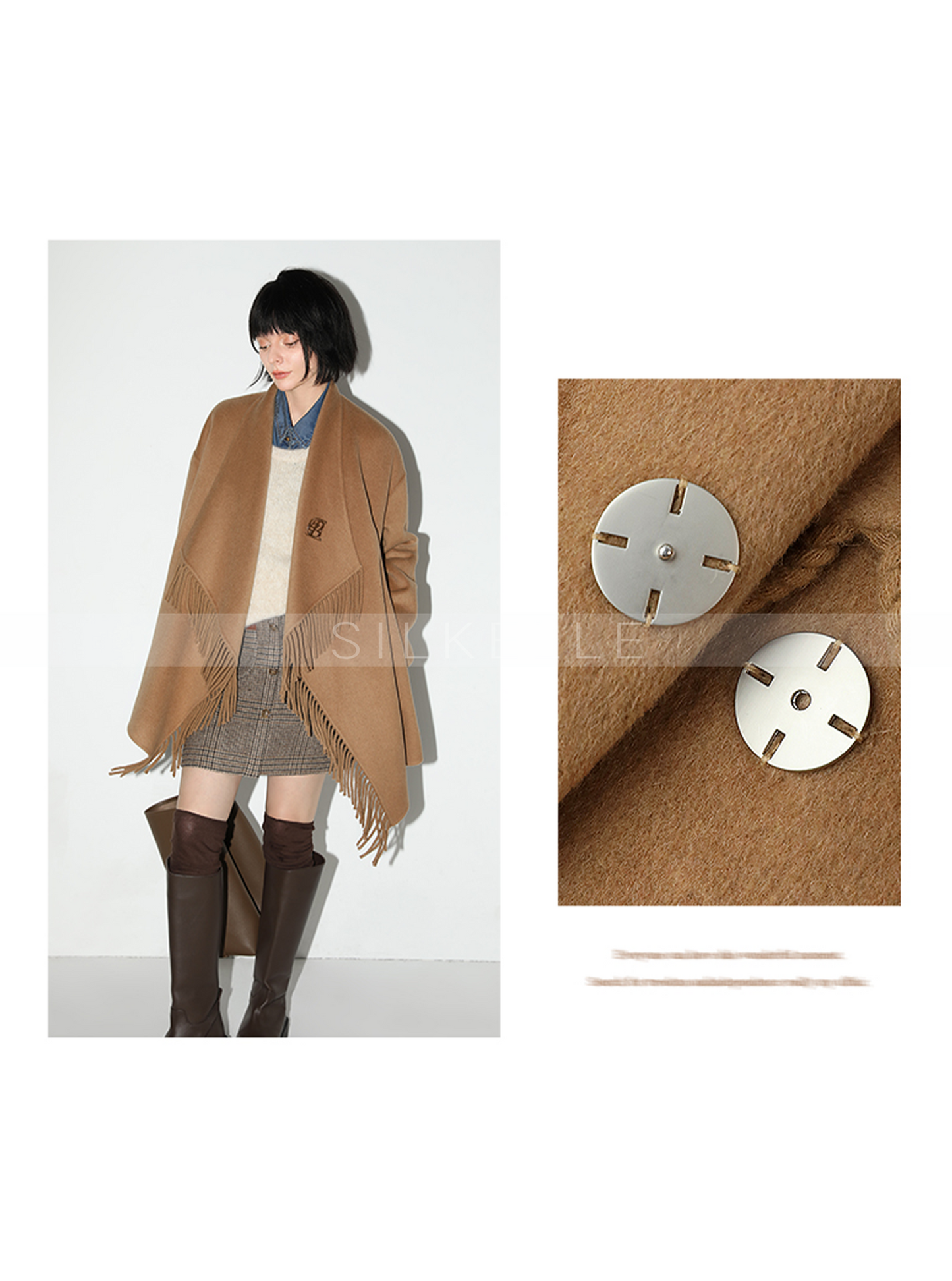 Fringed large lapel double-sided wool coat woolen wool coat