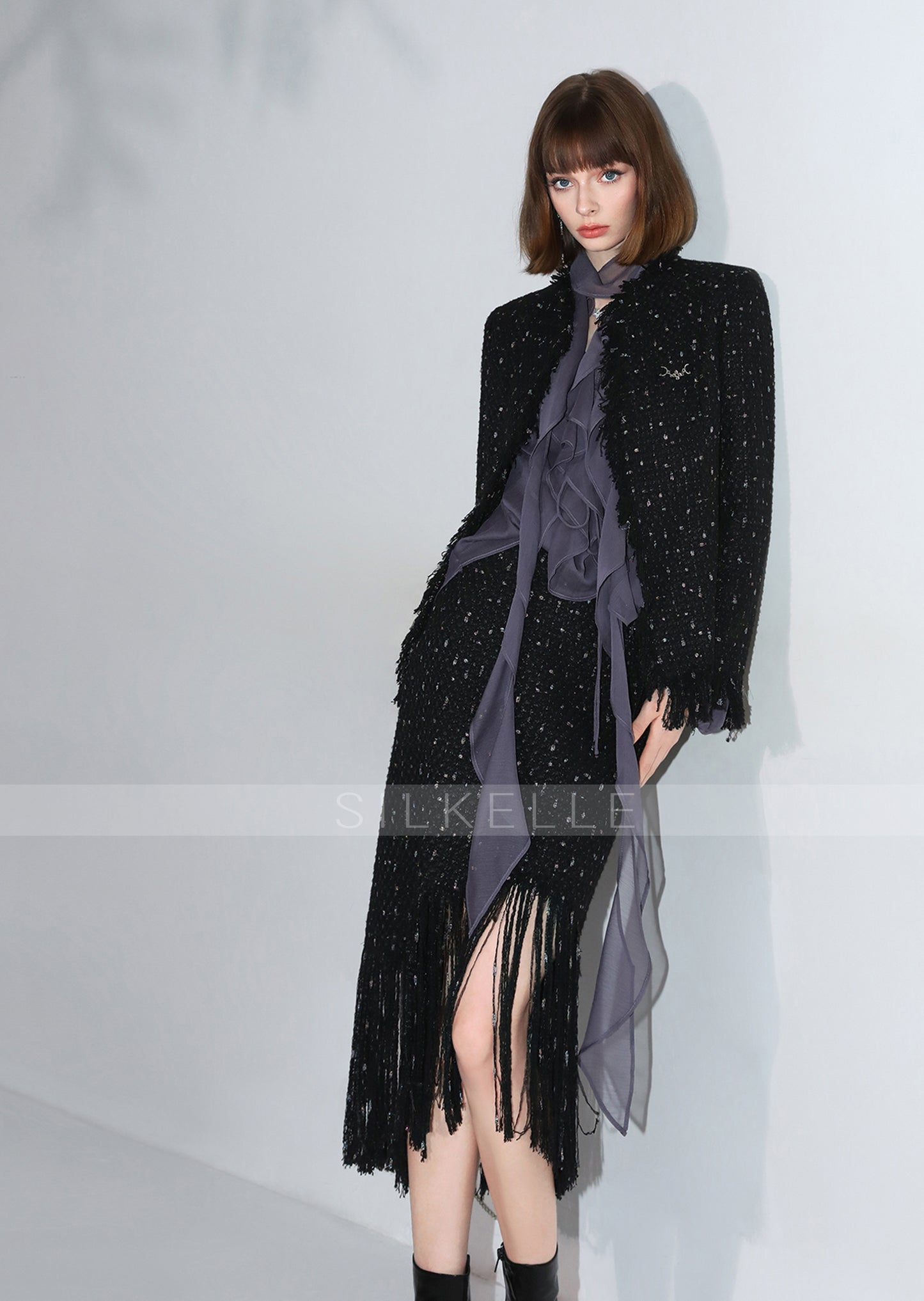 Luxurious texture purple skirt autumn temperament fishtail skirt