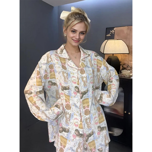 Long-sleeved pajama set animal theme wearable home wear