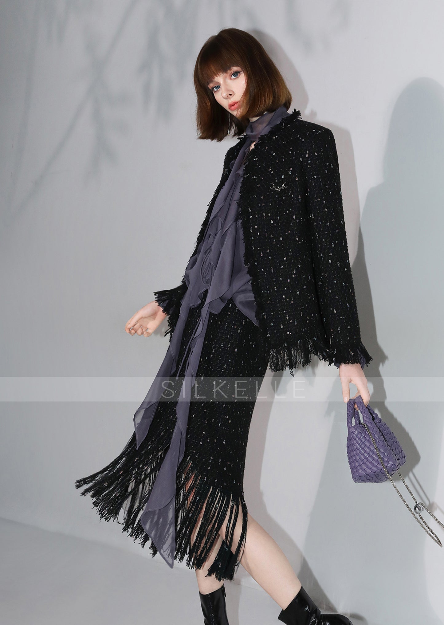 Luxurious texture purple skirt autumn temperament fishtail skirt