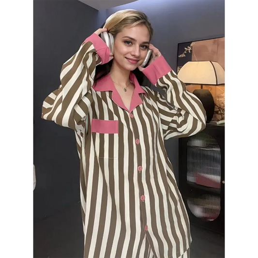 Long-sleeved pajamas set striped series can be worn as home clothes