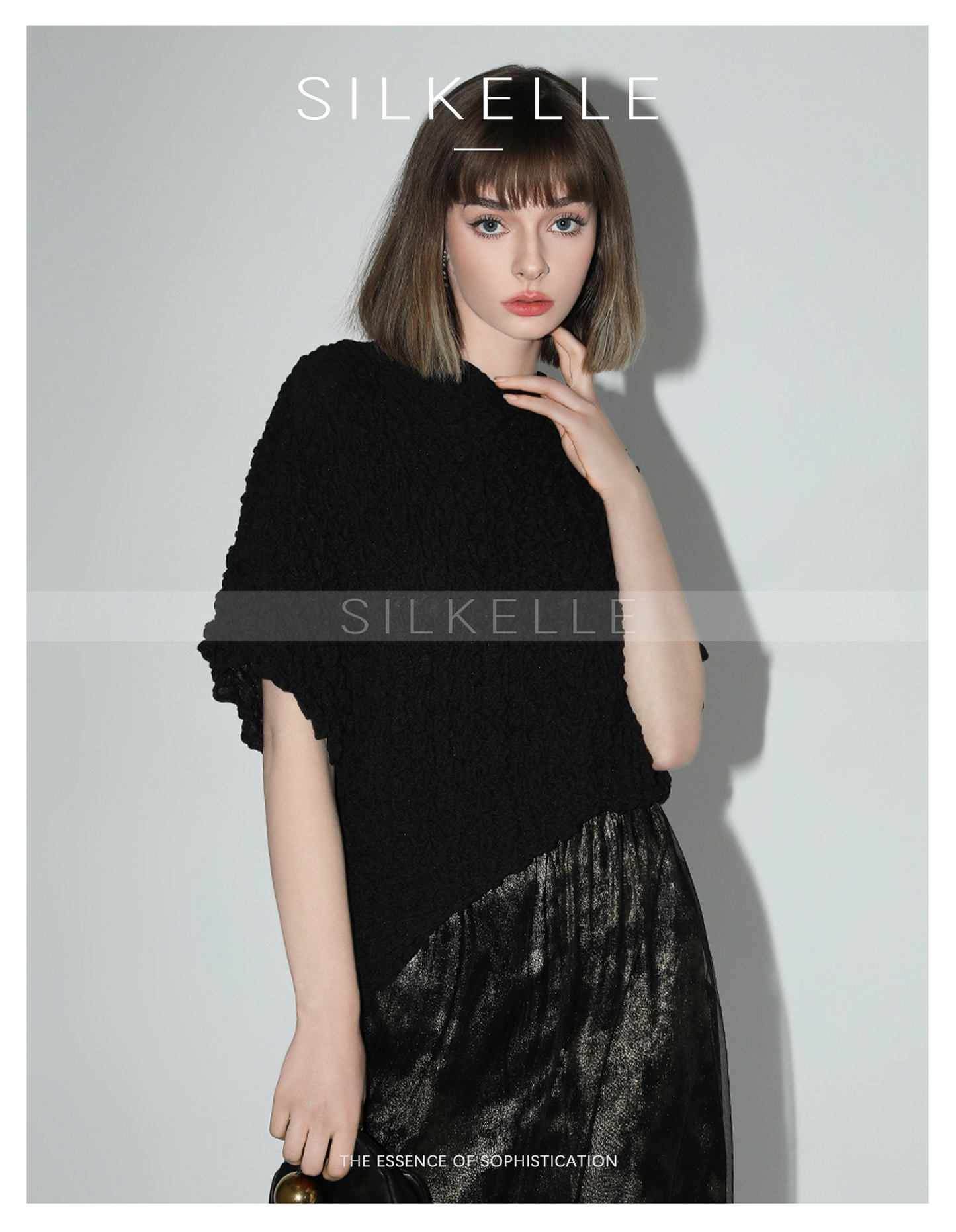 Bronzing mesh skirt autumn slit straight gauze skirt