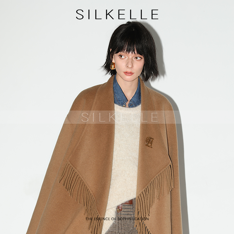 Fringed large lapel double-sided wool coat woolen wool coat