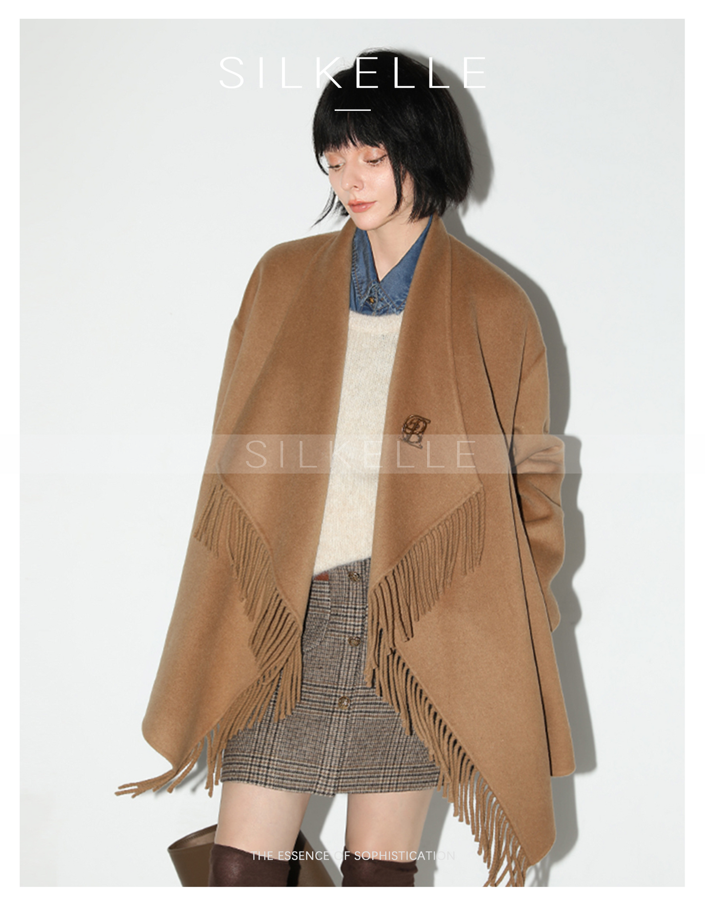 Fringed large lapel double-sided wool coat woolen wool coat