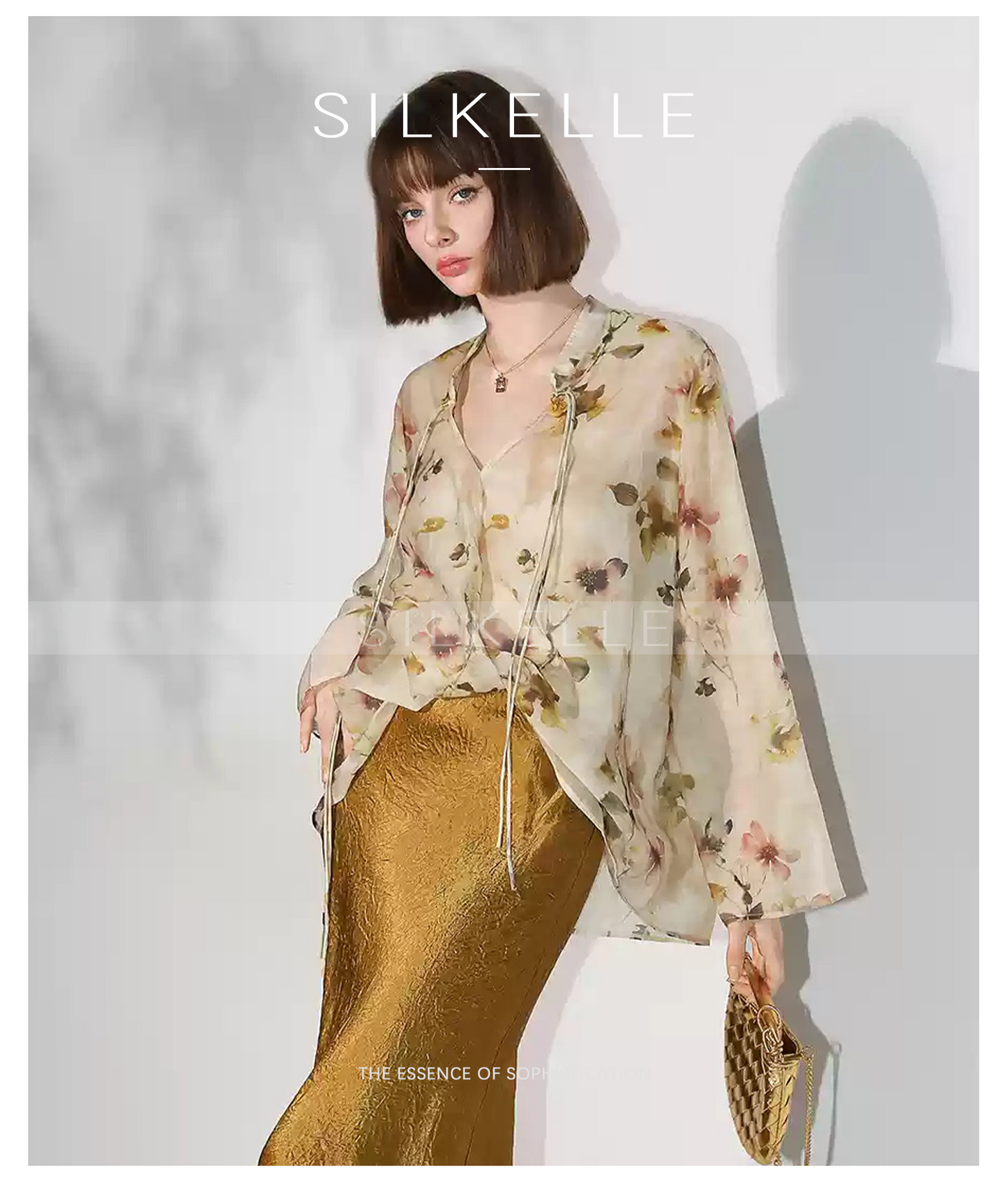 Freehand floral lyocell shirt autumn new Chinese chiffon shirt