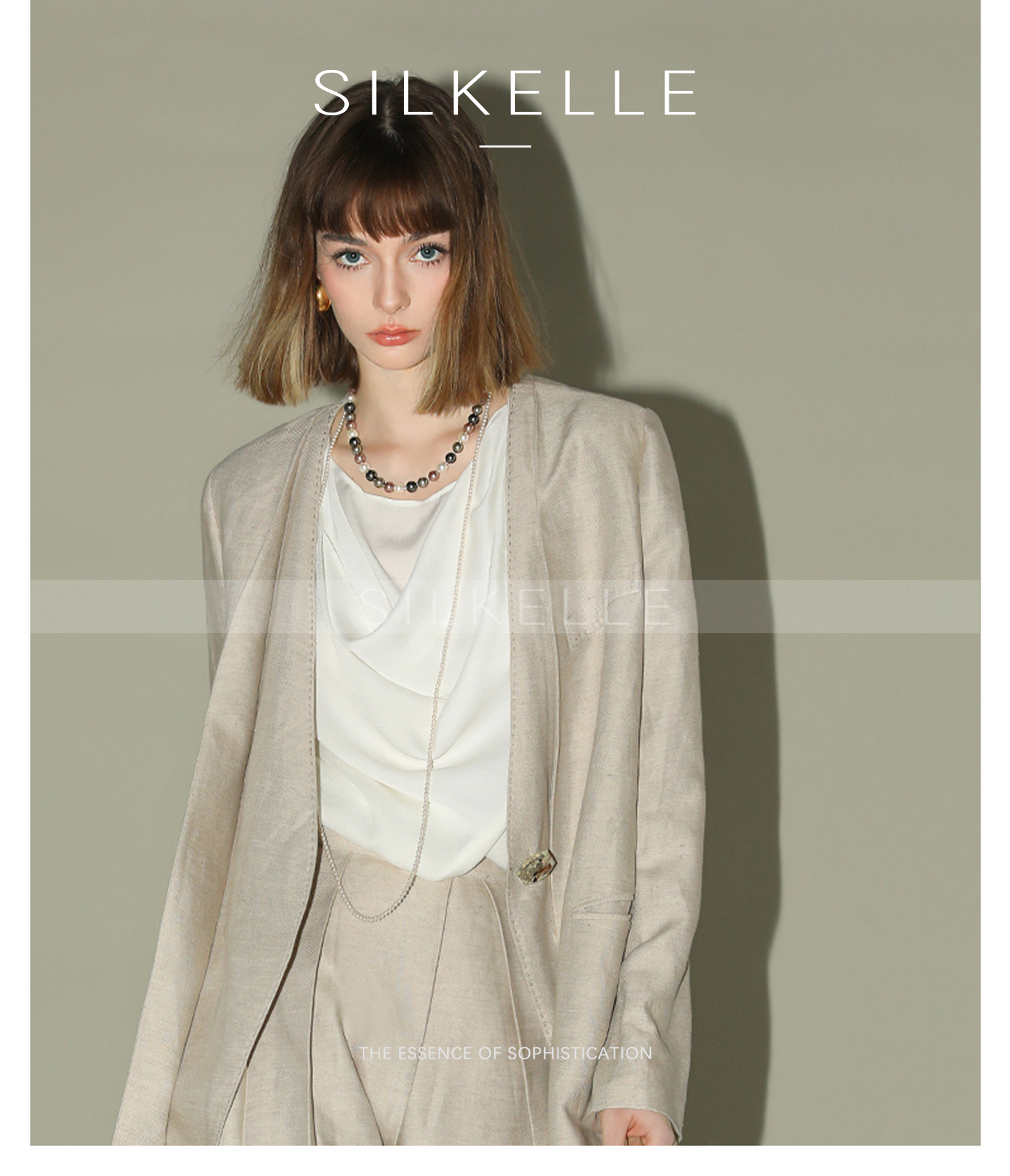 Fake two-piece linen suit for women, elegant commuting, bare collar suit