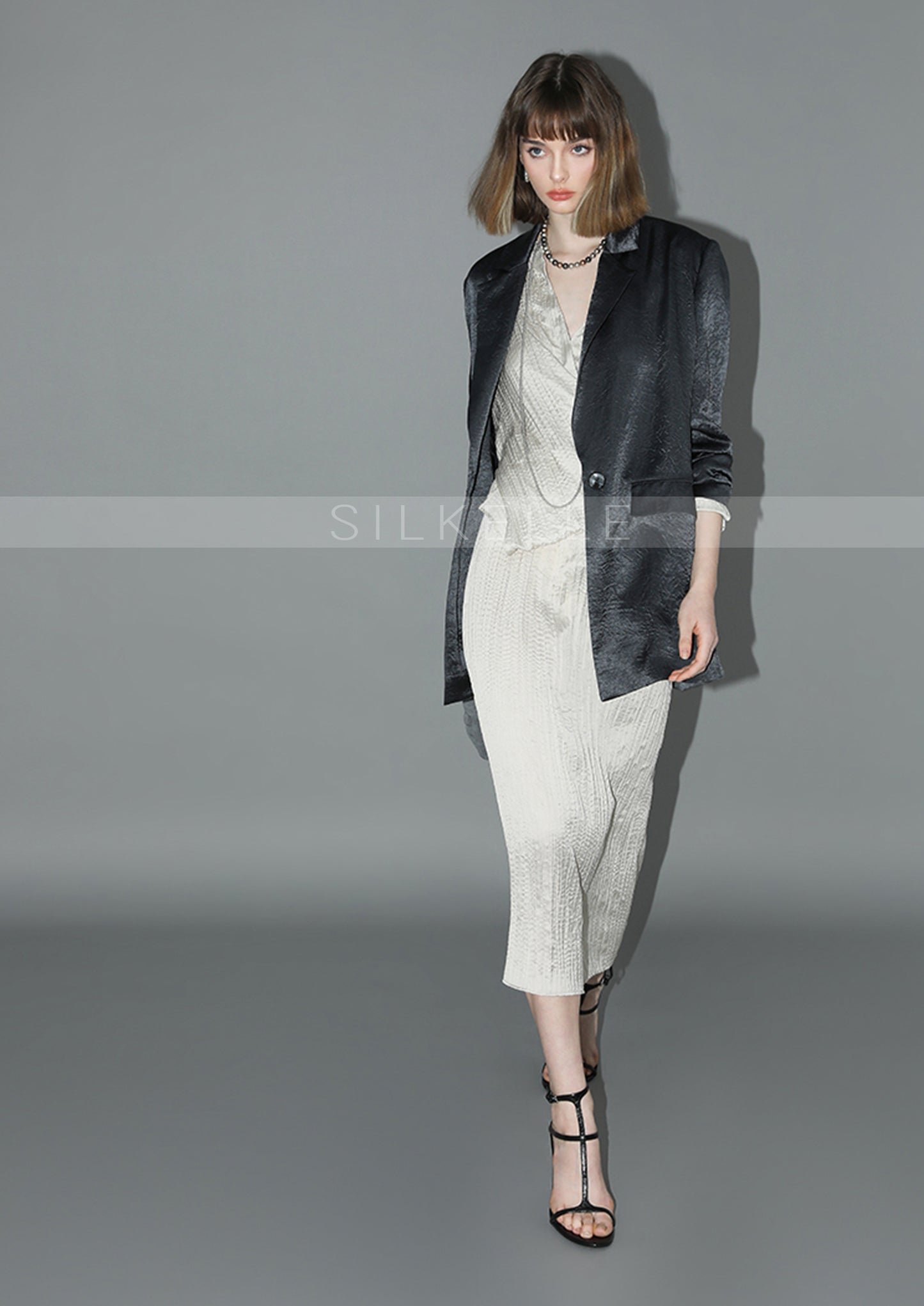 Satin stand collar shirt autumn new Chinese style two-wear temperament OL shirt