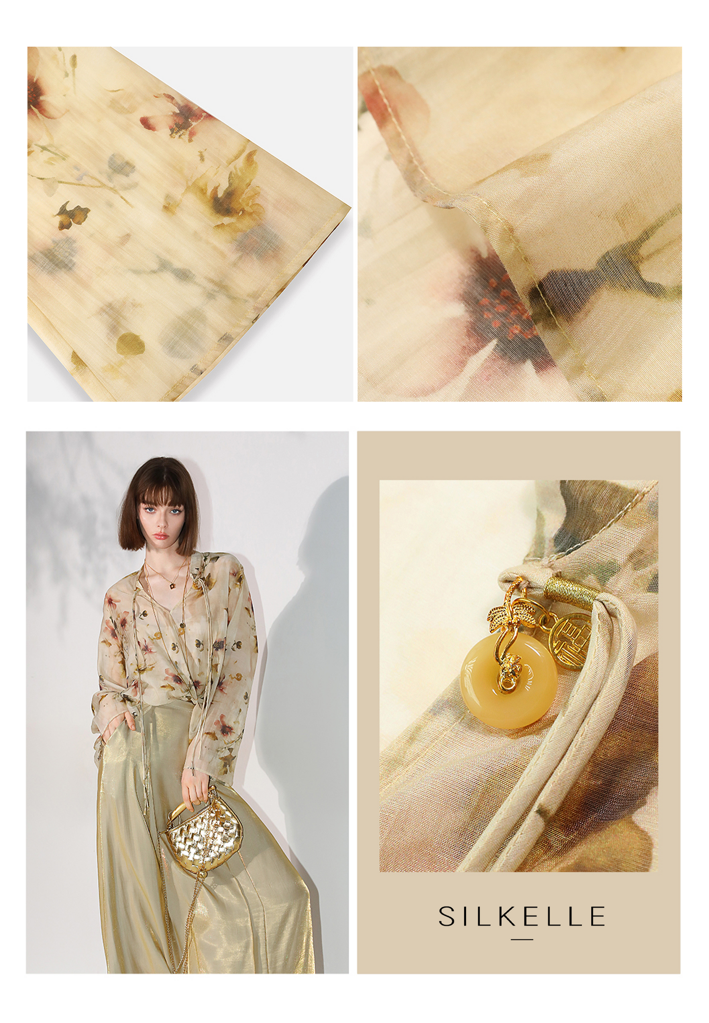 Freehand floral lyocell shirt autumn new Chinese chiffon shirt