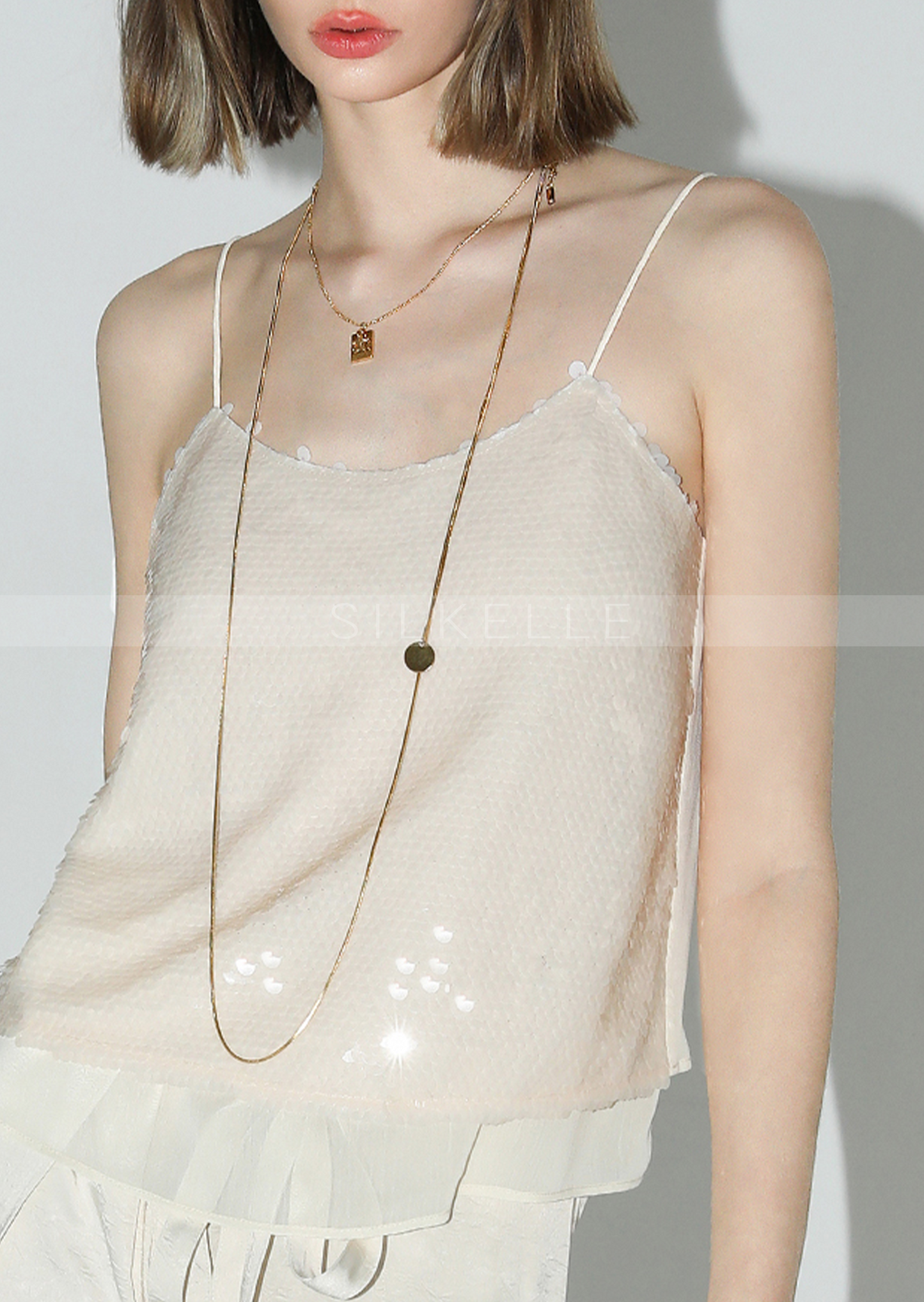 Sequin embroidery splicing double-layer chiffon camisole inner wear can also be worn as an outer temperament vest