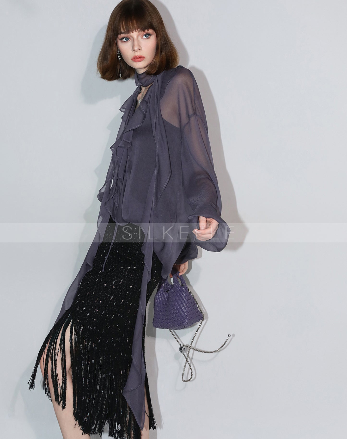 Luxurious texture purple skirt autumn temperament fishtail skirt