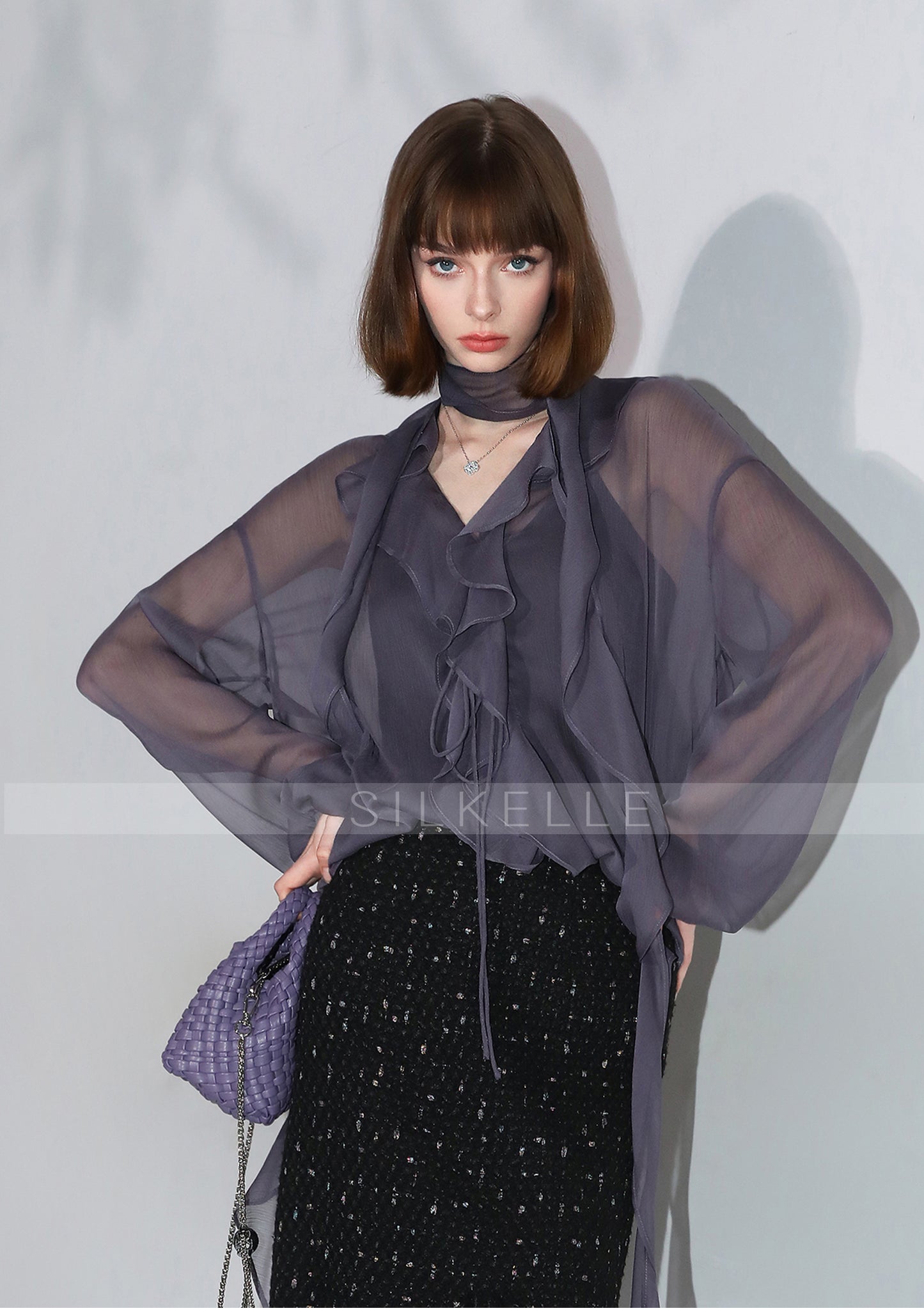 Luxurious texture purple skirt autumn temperament fishtail skirt