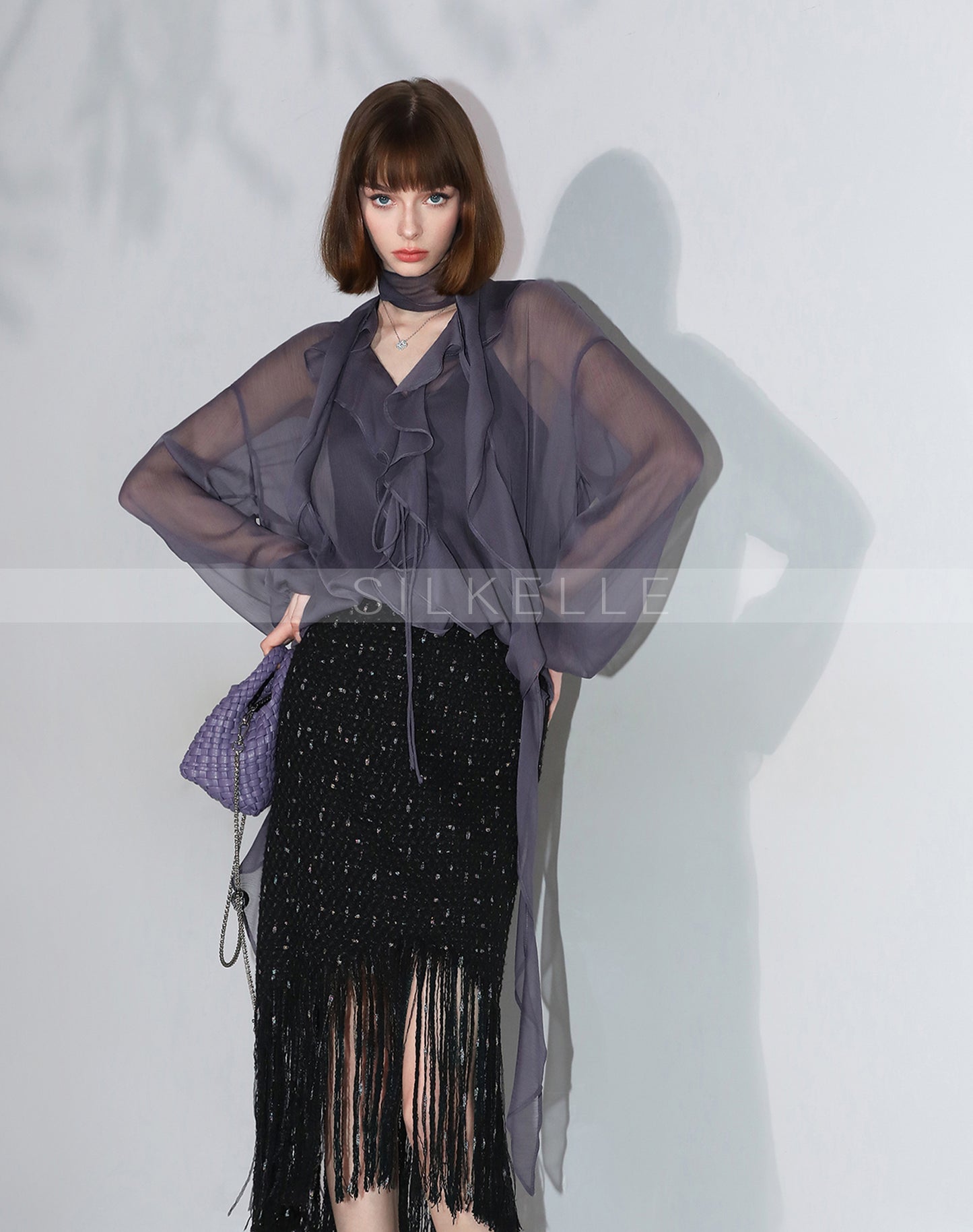 Luxurious texture purple skirt autumn temperament fishtail skirt