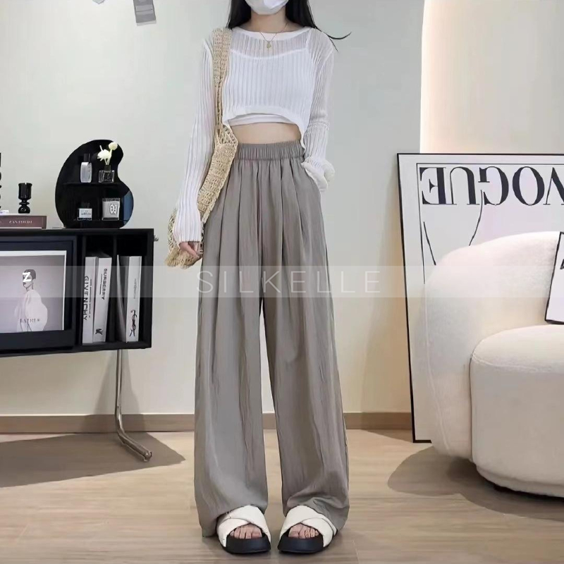 Dopamine pleated pants for women, high waist, slim and versatile wide-leg pants