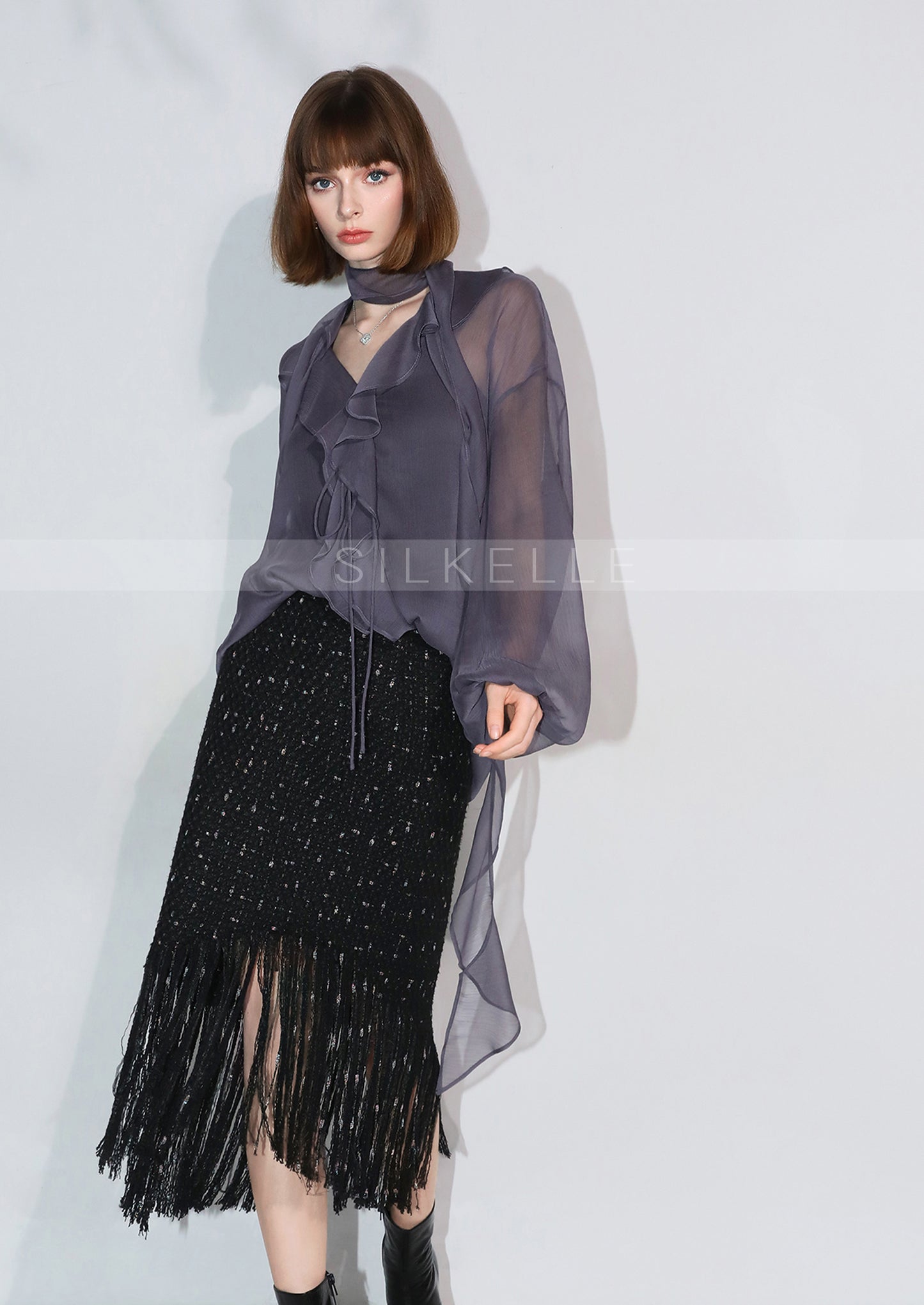 Luxurious texture purple skirt autumn temperament fishtail skirt