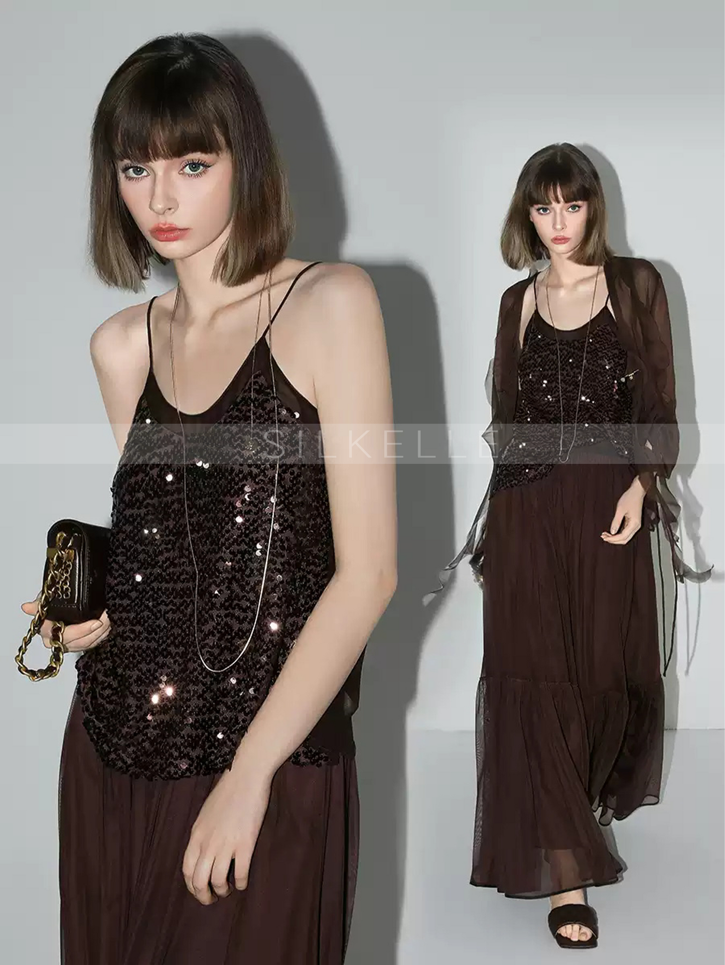 Temperament elegant sequined camisole slightly sexy V-neck inner wear outer wear top