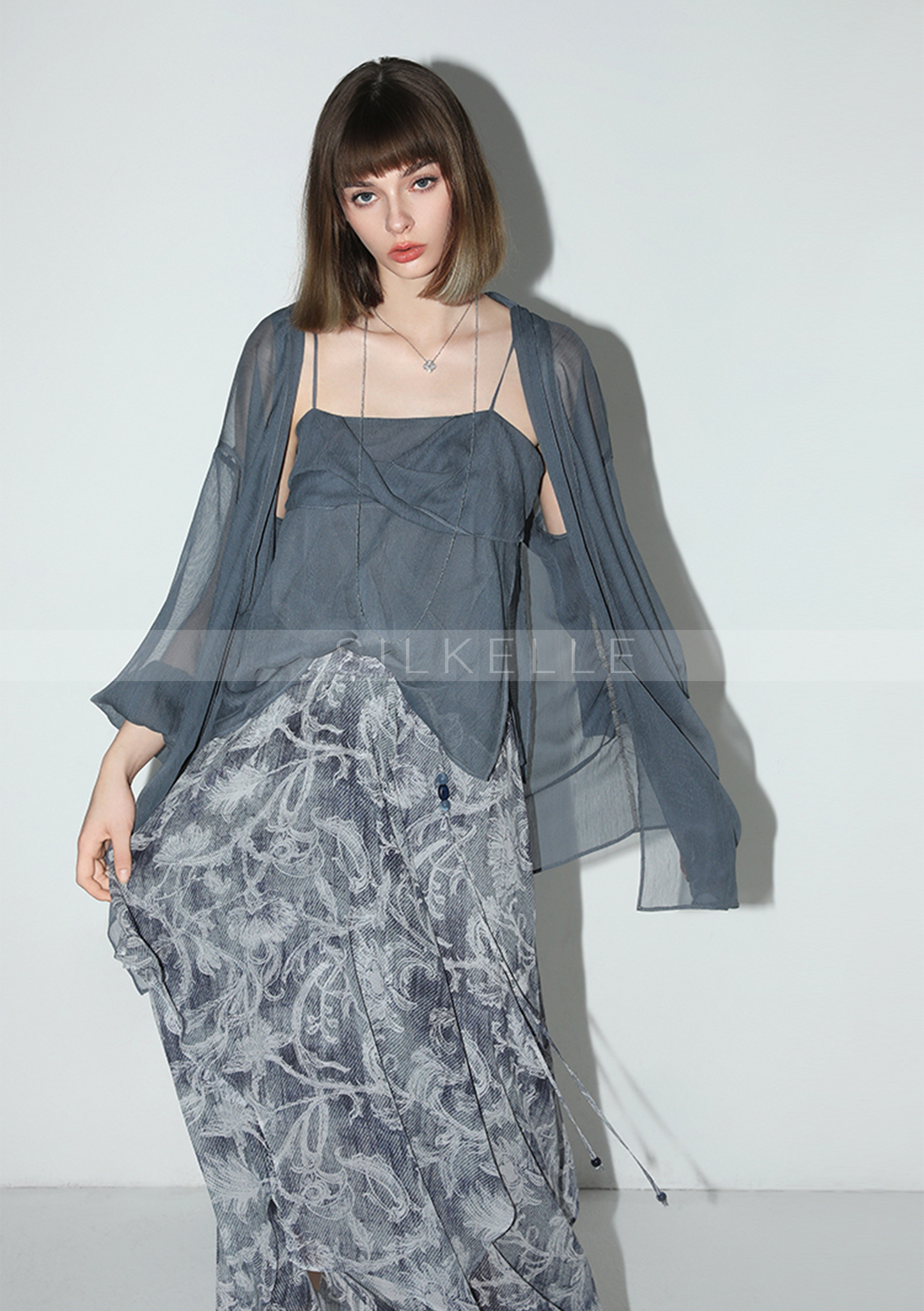 Printed Chiffon Dress + Suspender Skirt + Skirt