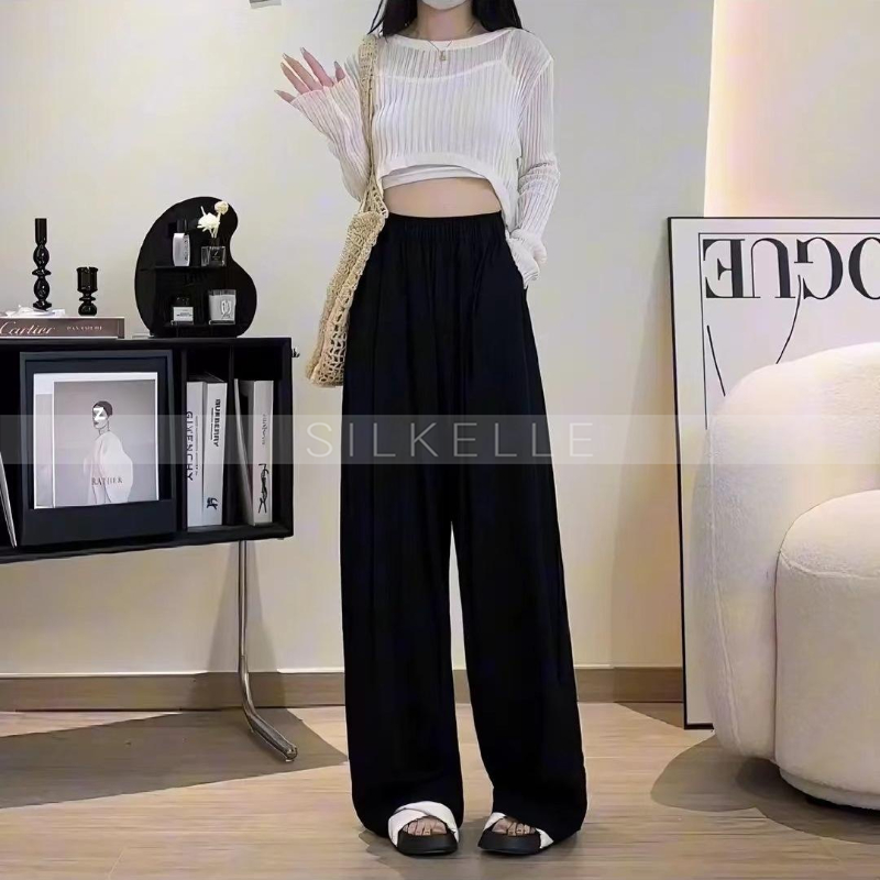 Dopamine pleated pants for women, high waist, slim and versatile wide-leg pants